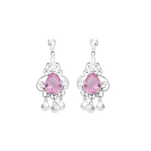 Brinco em Prata 925 com Cristal Gota Rosa - PL21390
