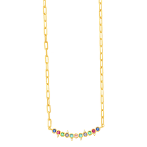 Colar com Zircônias Coloridas em Banho de Ouro 18k - CL0018