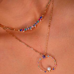 Colar com Zircônias Coloridas em Banho de Ouro 18k - CL0018