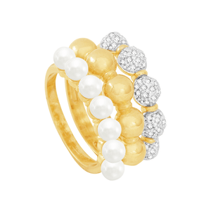 Anel em Banho de Ouro 18k Triplo Bolas com Zircônias - PL0286