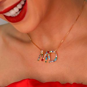 Colar Letra A com Zircônias Coloridas em Banho de Ouro 18k - PL0295