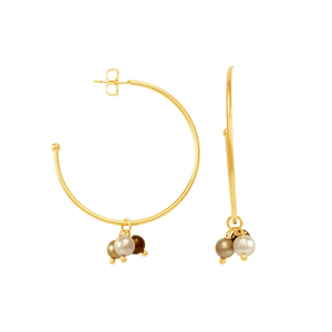 Brinco Argola com Pérolas Coloridas em Banho de Ouro 18k - BR0793