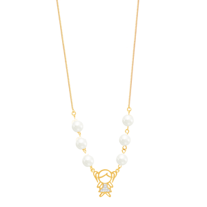 Colar em Banho de Ouro 18k Menina com Pérolas e Zircônias - PL2894