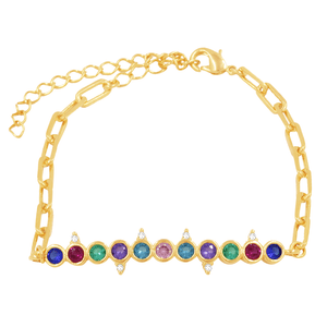 Pulseira com Zircônias Coloridas em Banho de Ouro 18k - PL0249