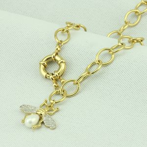 Colar em Banho de Ouro 18k Abelha com Pérola - CL1240