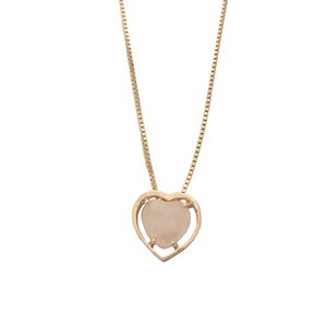 Colar em Prata 925 em Banho de Ouro 18k Rosê Coração em Quartzo Rosa - PL2892