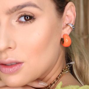 Brinco Argola em Banho de Ouro 18k Resina Laranja - BR0767