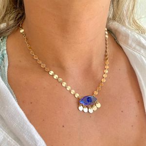 Colar em Banho de Ouro 18k Olho Grego Azul com Medalhinhas - PL8932