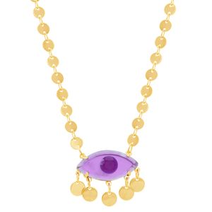 Colar em Banho de Ouro 18k Olho Grego Lilás com Medalhinhas - PL8933