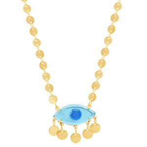 Colar em Banho de Ouro 18k Olho Grego Azul com Medalhinhas - PL8932