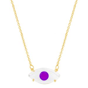 Colar em Banho de Ouro 18k Olho Grego Lilás - PL8927