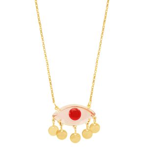 Colar em Banho de Ouro 18k Olho Grego Vermelho com Medalhinhas - PL8925