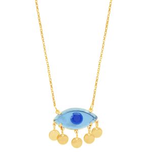 Colar em Banho de Ouro 18k Olho Grego Azul com Medalhinhas - PL8923