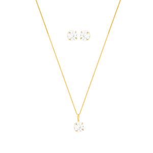 Conjunto em Banho de Ouro 18k Ponto de Luz com Zircônia - PL10688