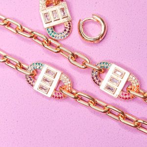 Pulseira em Banho de Ouro 18k Cadeado com Zircônias Rainbaw - PU0153