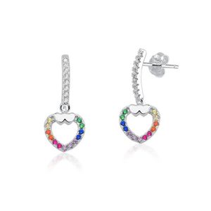 Brinco em Prata 925 Coração com Zircônias Coloridas - PL11163