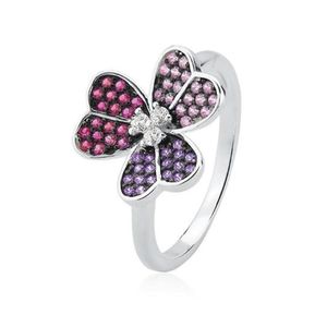 Anel em Prata 925 Flor com Zircônias - PL11128