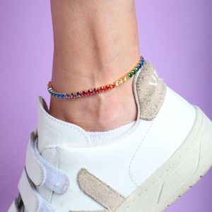 Tornozeleira em Banho de Ouro 18k Riviera com Zircônias Colorful - PL11262