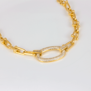 Pulseira em Banho de Ouro 18K Elos Cravejados - PL14545