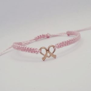 Pulseira em Banho de Ouro Rosé Macramê Outubro Rosa - PL18176