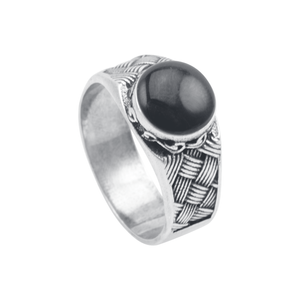 Anel em Prata 925 Masculino com Ágata Negra - PL19625