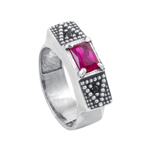 Anel em Prata 925 Masculino com Cristal Vermelho - PL19639