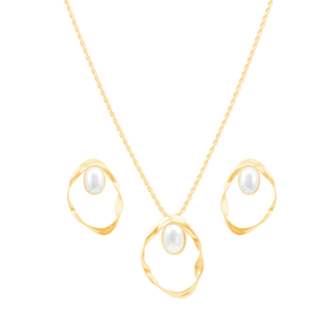 Conjunto em Banho Ouro 18K Orgânico com Pérola - PL19987