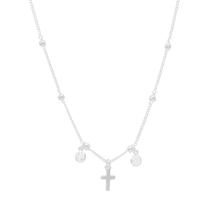 Colar em Prata 925 Cruz com Bolinhas e Ponto de Luz - PL20699