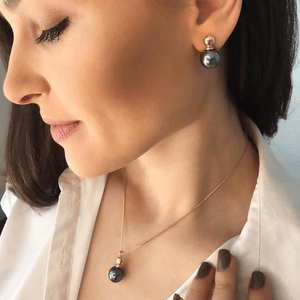 Conjunto em Banho Ouro 18K Pérola Shell Grafite - PL20893