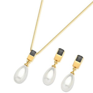 Conjunto em Banho Ouro 18K Pérola Shell Branca - PL20900