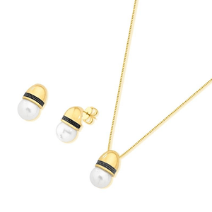 Conjunto em Banho Ouro 18K Pérola Shell Branca - PL20899