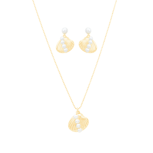 Conjunto em Banho Ouro 18K Concha com Pérolas - PL20870