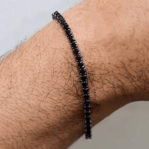 Pulseira Masculina em Prata 925 com Banho de Ródio Negro Riviera com Zircônias Negras - PL21122