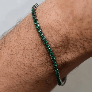 Pulseira Masculina em Prata 925 com Banho de Ródio Negro  Riviera com Zircônias Verdes - PL21123