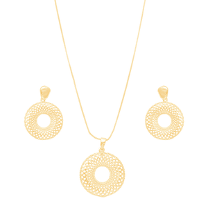Conjunto em Banho Ouro 18K Redondo Vazado - PL21145
