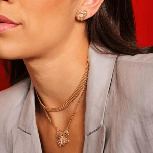 Conjunto em Banho Ouro 18K Laço Vazado - PL21151