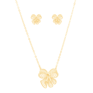 Conjunto em Banho Ouro 18K Laço Vazado - PL21151