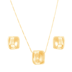 Conjunto em Banho Ouro 18K Retangular Martelado - PL21147
