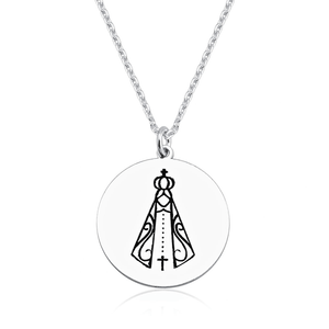 Colar Medalha Redonda com N. Sra. Aparecida em Prata 925 - PL21644