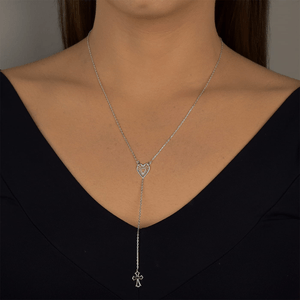 Colar Gravata com Coração e Cruz em Prata 925 - PL21649