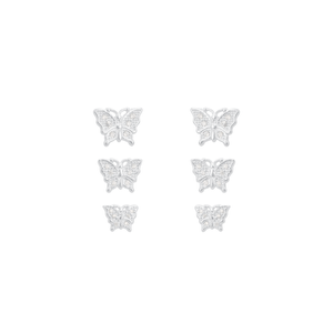 Trio de Brincos Borboleta com Zircônias em Prata 925 - PL21594