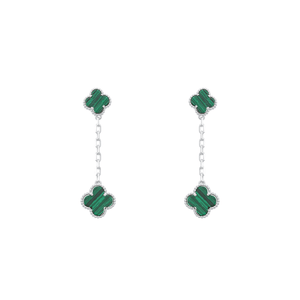 Brinco Dois Trevos Verdes com Corrente em Prata 925 - PL21784