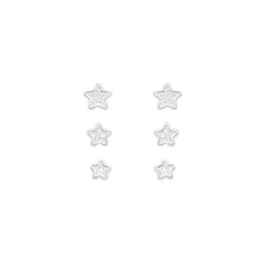 Trio de Brincos em Prata 925 Estrelas com Zircônias - PL21239