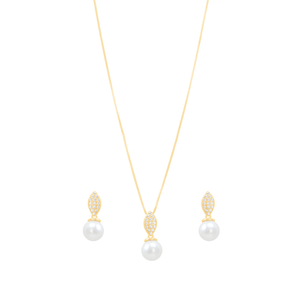 Conjunto Pérola com Zircônias em Banho de Ouro 18K - PL21671