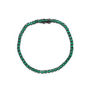 Pulseira Masculina em Prata 925 com Banho de Ródio Negro  Riviera com Zircônias Verdes - PL21123