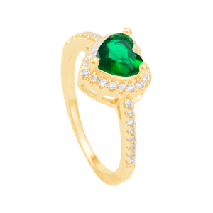 Anel Coração Verde Cravejado em Banho de Ouro 18K - PL22570