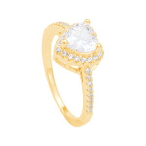 Anel Coração White Cravejado em Banho de Ouro 18K - PL22569