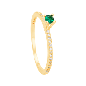 Anel Solitário Verde Cravejado em Banho de Ouro 18K - PL22615