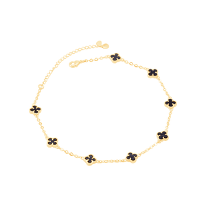 Tornozeleira Trevo Preto em Banho de Ouro 18K - PL22834