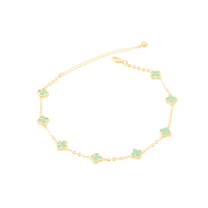 Tornozeleira Trevo Verde Menta em Banho de Ouro 18K - PL22833